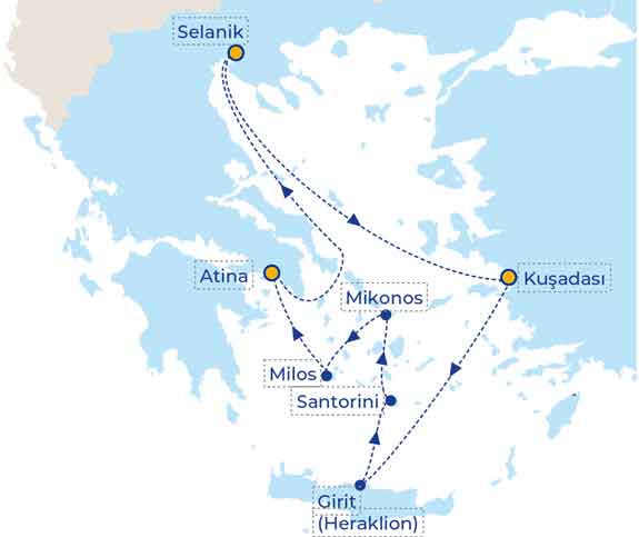 7 gece 8 gün Yunan Adalarına Gemi Turu programı